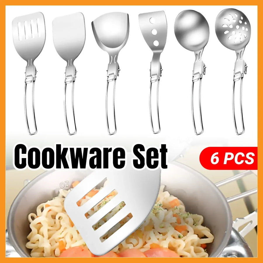 6PCS Camping Kitchenware Set Portable Folding Cooking Spoon Colander Spatula
