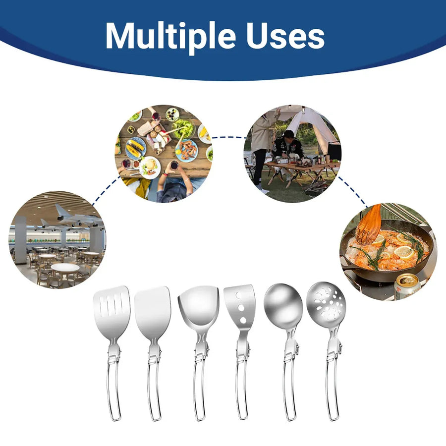 6PCS Camping Kitchenware Set Portable Folding Cooking Spoon Colander Spatula