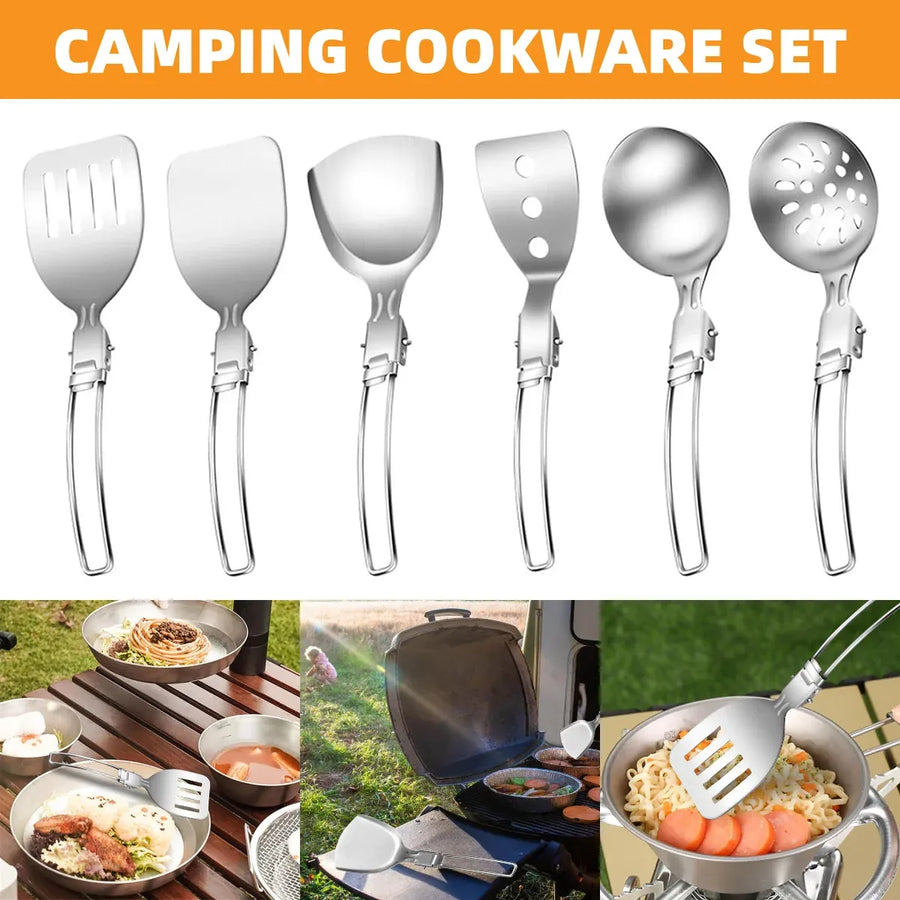 6PCS Camping Kitchenware Set Portable Folding Cooking Spoon Colander Spatula
