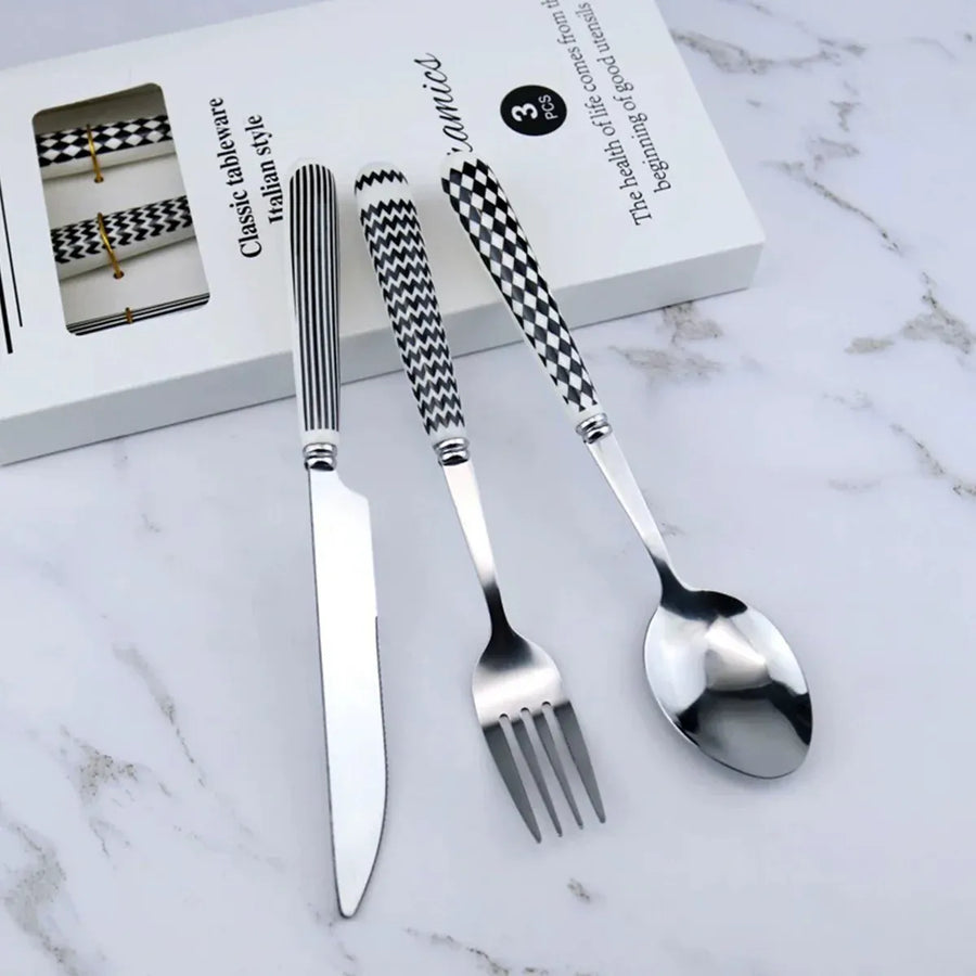 3PCS Stainless Steel Ceramic Handle Cutlery Set for Dining Kitchen Hotel Gift