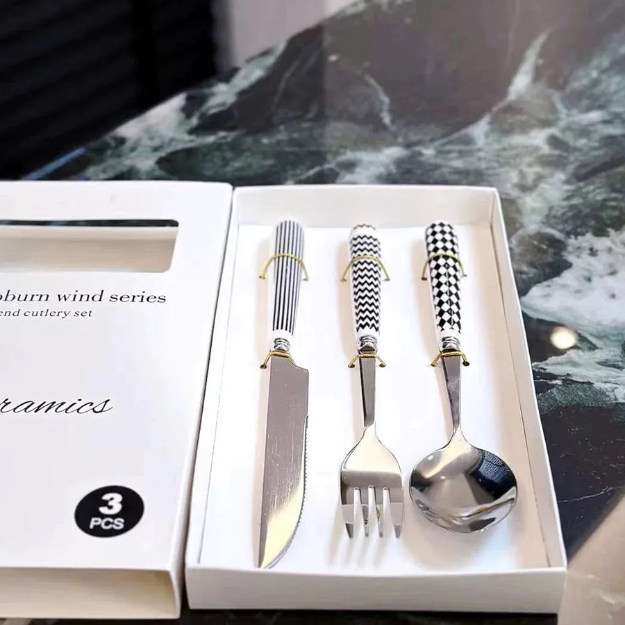 3PCS Stainless Steel Ceramic Handle Cutlery Set for Dining Kitchen Hotel Gift