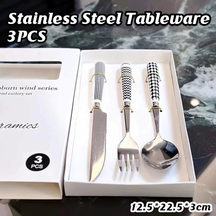 3PCS Stainless Steel Ceramic Handle Cutlery Set for Dining Kitchen Hotel Gift