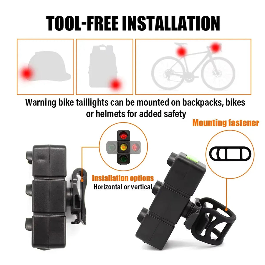 1-Piece USB-Rechargeable Three-Colour Bicycle Tail Light