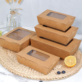 50pcs Kraft Paper Take Out Box Salad Fried Chicken Lunch Box Open Window - 1600ml - Top-Down View
