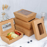 50pcs Kraft Paper Take Out Box Salad Fried Chicken Lunch Box Open Window - 1600ml - 45-Degree Angle