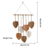 Handmade Braided Cotton Rope Leaves Wall Hanging Home Decoration Ornament - Brown - 45-Degree Angle