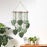 Handmade Braided Cotton Rope Leaves Wall Hanging Home Decoration Ornament - Brown - Rear View