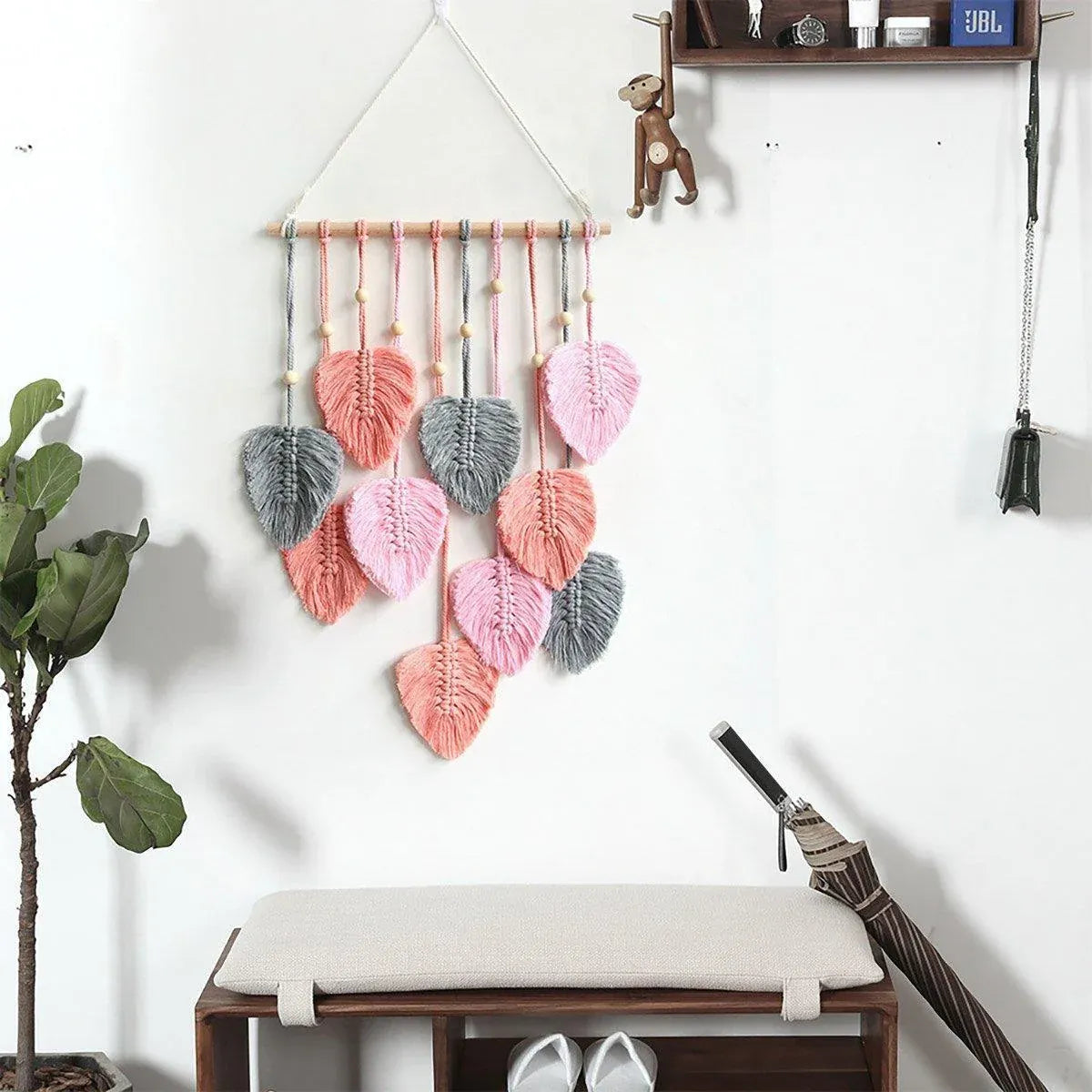 Handmade Braided Cotton Rope Leaves Wall Hanging Home Decoration Ornament - Brown