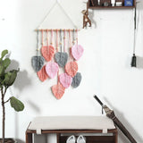 Handmade Braided Cotton Rope Leaves Wall Hanging Home Decoration Ornament - Brown - Low Angle
