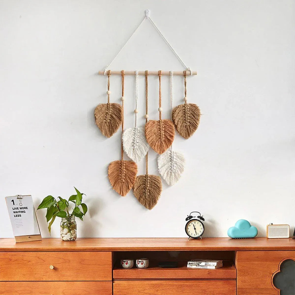 Handmade Braided Cotton Rope Leaves Wall Hanging Home Decoration Ornament - Green