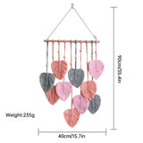 Handmade Braided Cotton Rope Leaves Wall Hanging Home Decoration Ornament - Green - Side View