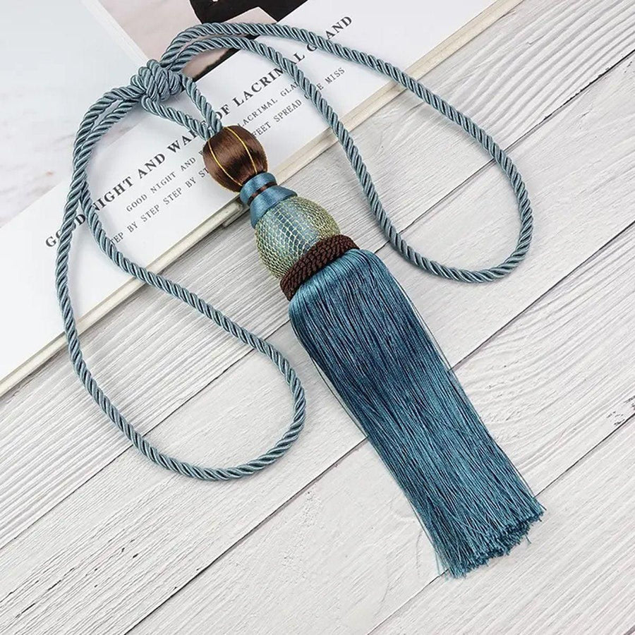 1pair Curtain Tiebacks Hanging Balls Tassel Rope Decorative Curtain Holders - Grey
