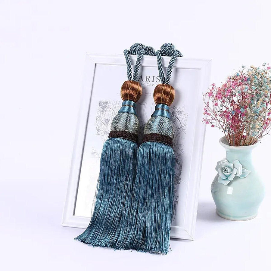 1pair Curtain Tiebacks Hanging Balls Tassel Rope Decorative Curtain Holders - Grey