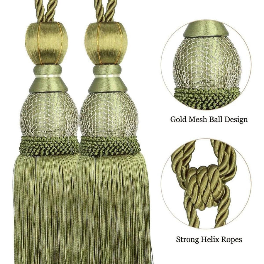 1pair Curtain Tiebacks Hanging Balls Tassel Rope Decorative Curtain Holders - Grey
