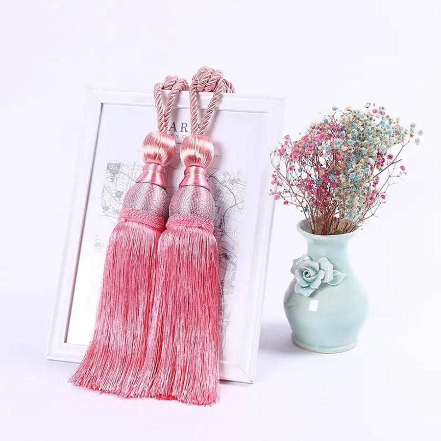 1pair Curtain Tiebacks Hanging Balls Tassel Rope Decorative Curtain Holders - Grey