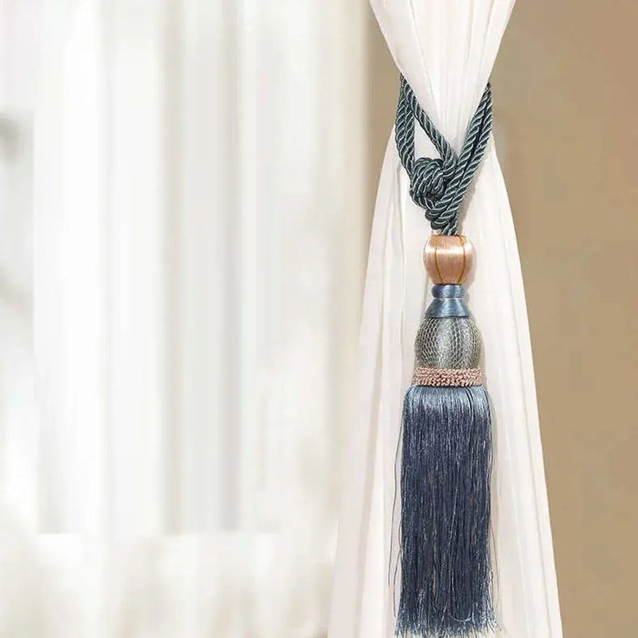 1pair Curtain Tiebacks Hanging Balls Tassel Rope Decorative Curtain Holders - Grey