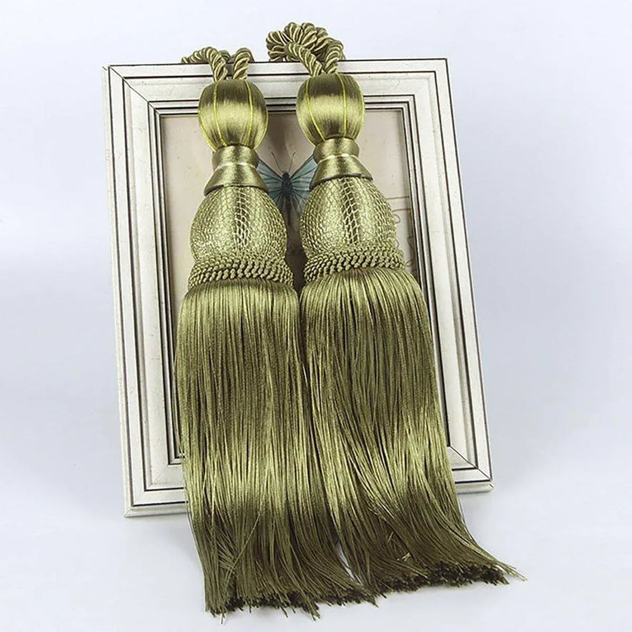 1pair Curtain Tiebacks Hanging Balls Tassel Rope Decorative Curtain Holders - Grey