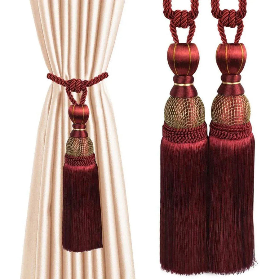 1pair Curtain Tiebacks Hanging Balls Tassel Rope Decorative Curtain Holders - Grey