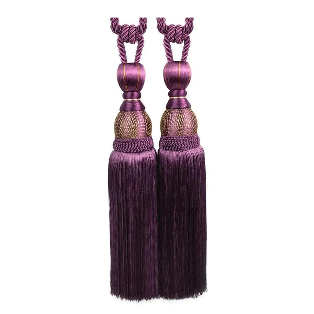 1pair Curtain Tiebacks Hanging Balls Tassel Rope Decorative Curtain Holders - Purple
