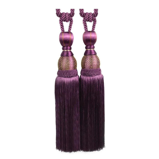 1pair Curtain Tiebacks Hanging Balls Tassel Rope Decorative Curtain Holders - Purple