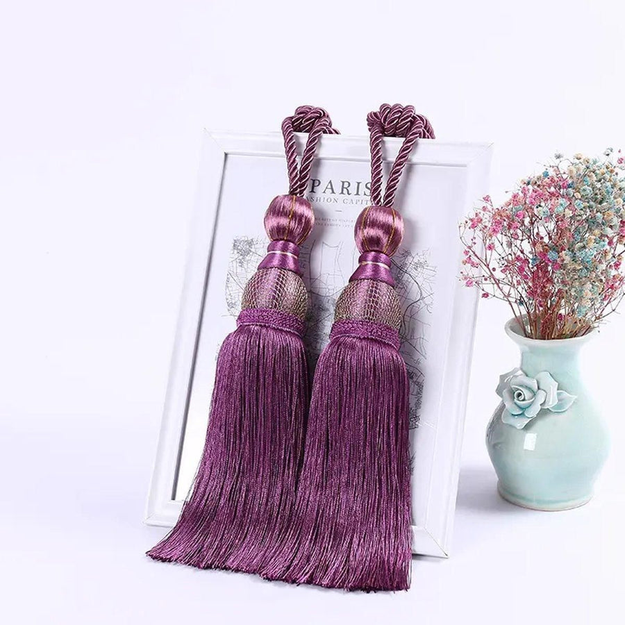 1pair Curtain Tiebacks Hanging Balls Tassel Rope Decorative Curtain Holders - Purplish Red