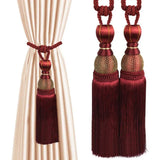 1pair Curtain Tiebacks Hanging Balls Tassel Rope Decorative Curtain Holders - Purplish Red - Extra Image