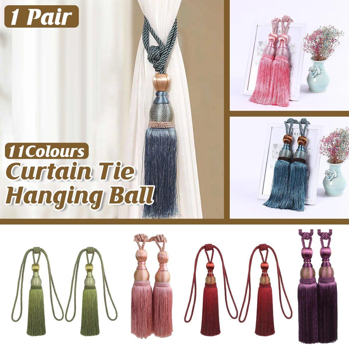 1pair Curtain Tiebacks Hanging Balls Tassel Rope Decorative Curtain Holders - Purplish Red