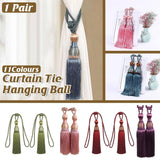 1pair Curtain Tiebacks Hanging Balls Tassel Rope Decorative Curtain Holders - Mauve Pink
