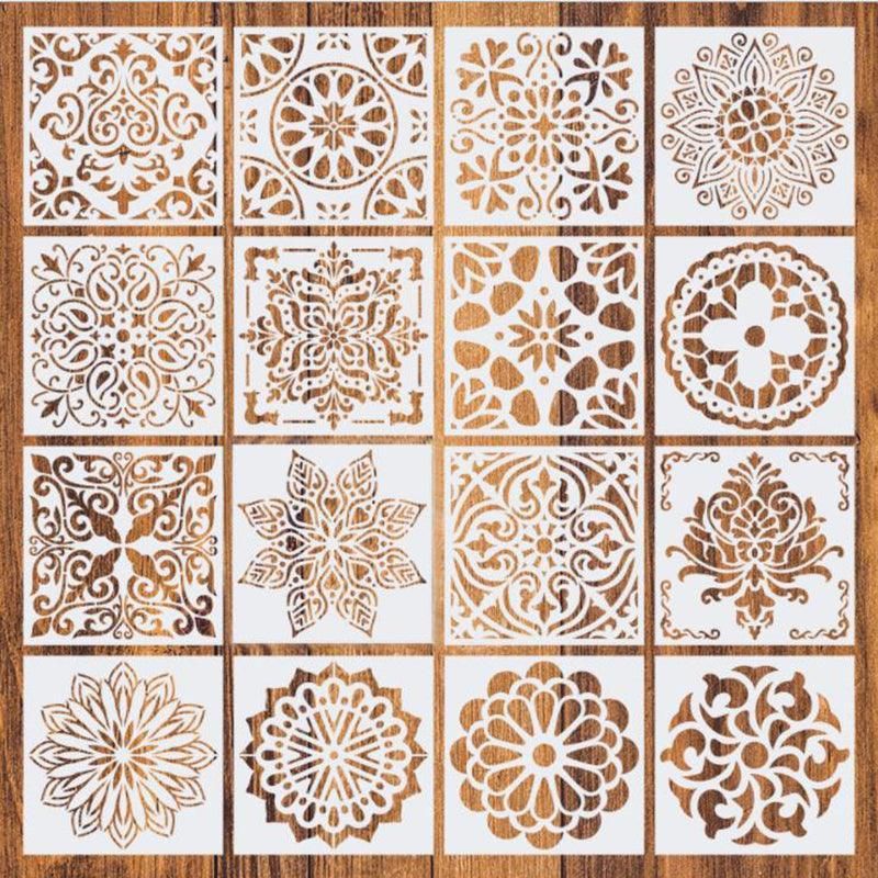 16 Pack Mandala Painting Stencils Drawing Dot Templates For Floor Wall DIY Decor