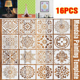 16 Pack Mandala Painting Stencils Drawing Dot Templates For Floor Wall DIY Decor