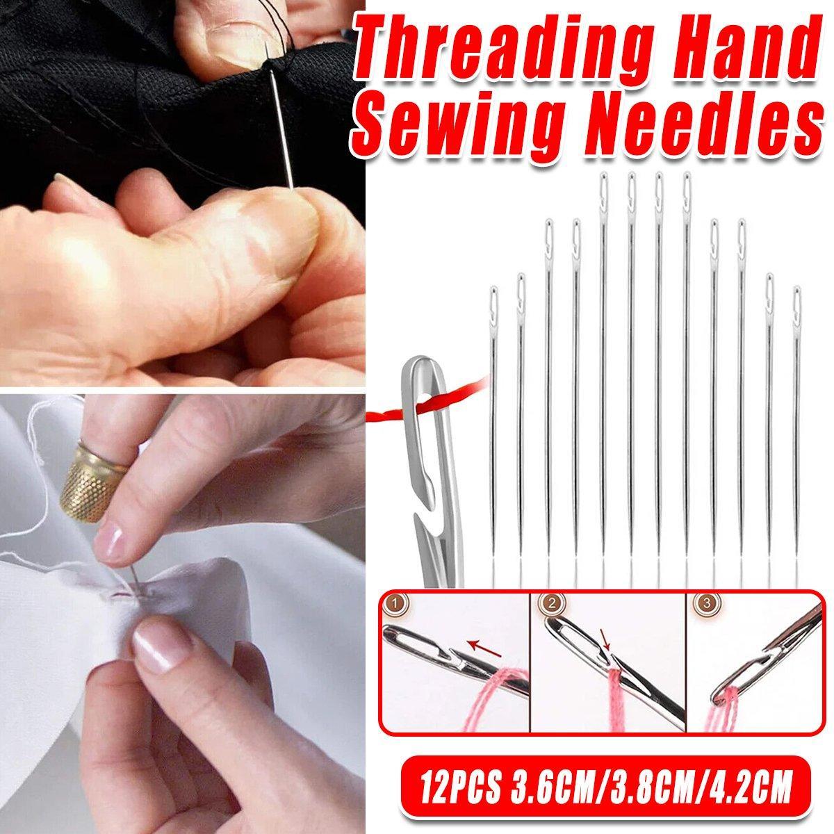 12PCS Easy Self Threading Hand Sewing Needles Assorted Sizes for DIY Stitching