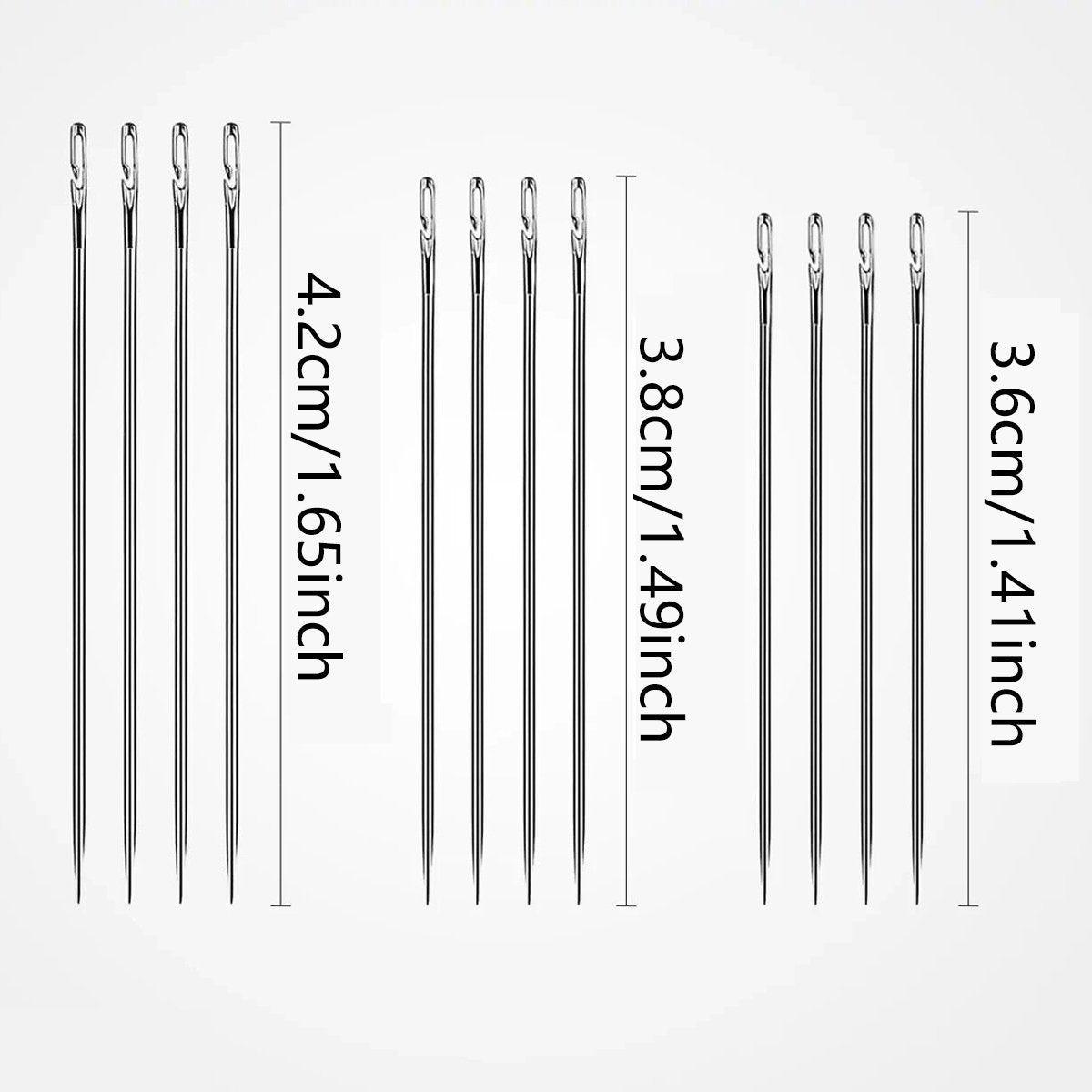 12PCS Easy Self Threading Hand Sewing Needles Assorted Sizes for DIY Stitching