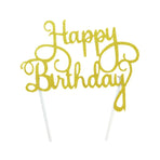 Happy Birthday Cake Topper Colour Printed Acrylic Party Decorations - Gold-Thin Line
