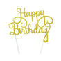 Happy Birthday Cake Topper Colour Printed Acrylic Party Decorations - Gold-Thin Line