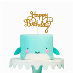 Happy Birthday Cake Topper Colour Printed Acrylic Party Decorations - Gold-Thin Line