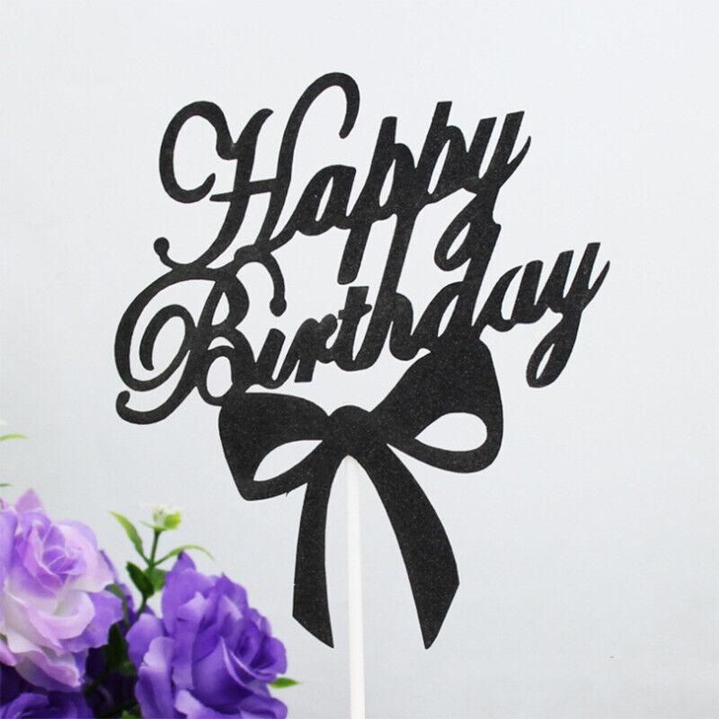 Happy Birthday Cake Topper Colour Printed Acrylic Party Decorations - Gold-Thin Line