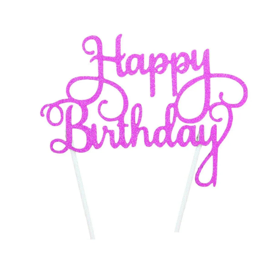 Happy Birthday Cake Topper Colour Printed Acrylic Party Decorations - Rose Red-Thin Line