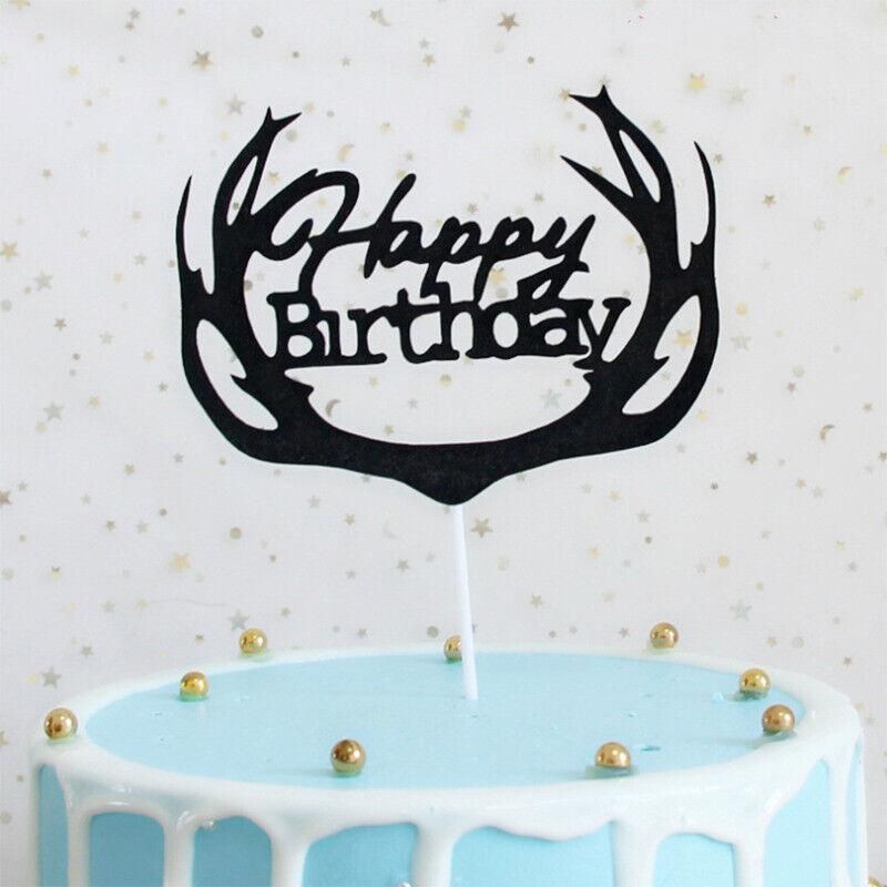 Happy Birthday Cake Topper Colour Printed Acrylic Party Decorations - Rose Red-Thin Line