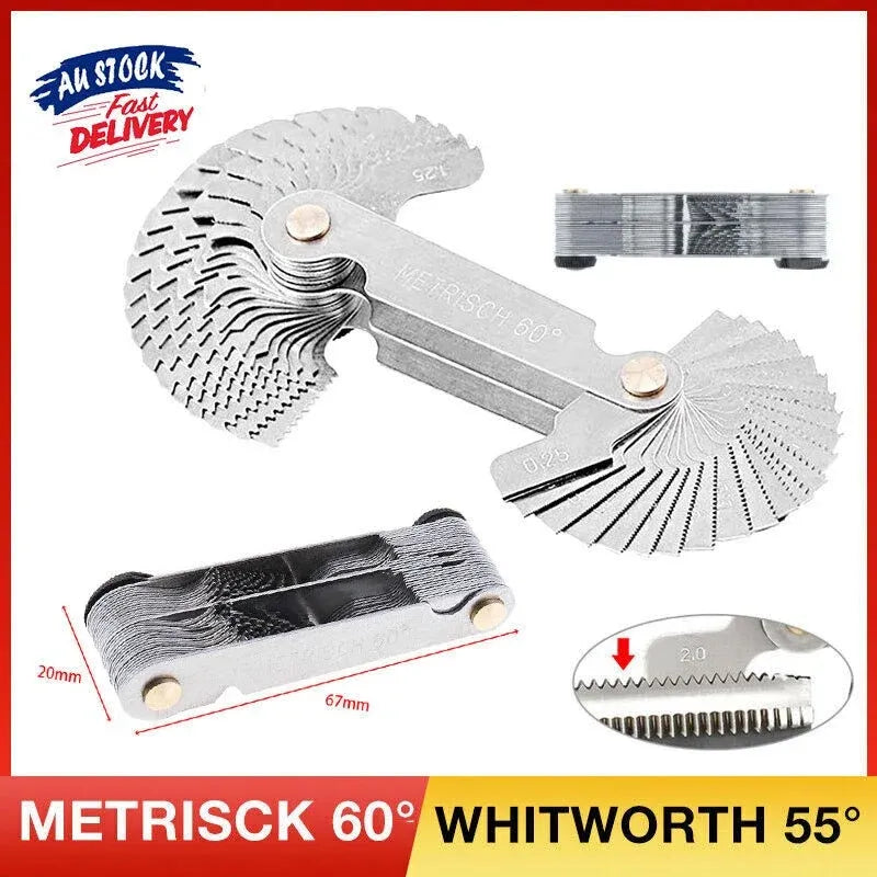 52 Blades Screw Gauge Thread Pitch Gage 60�� Metric 55�� Whit Worth Lock Up Device