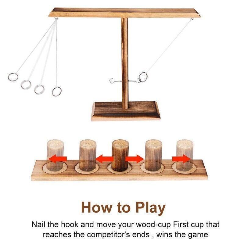 Wooden Hook And Ring Toss Game With Shot Ladder Table Toy Party Indoor/Outdoor