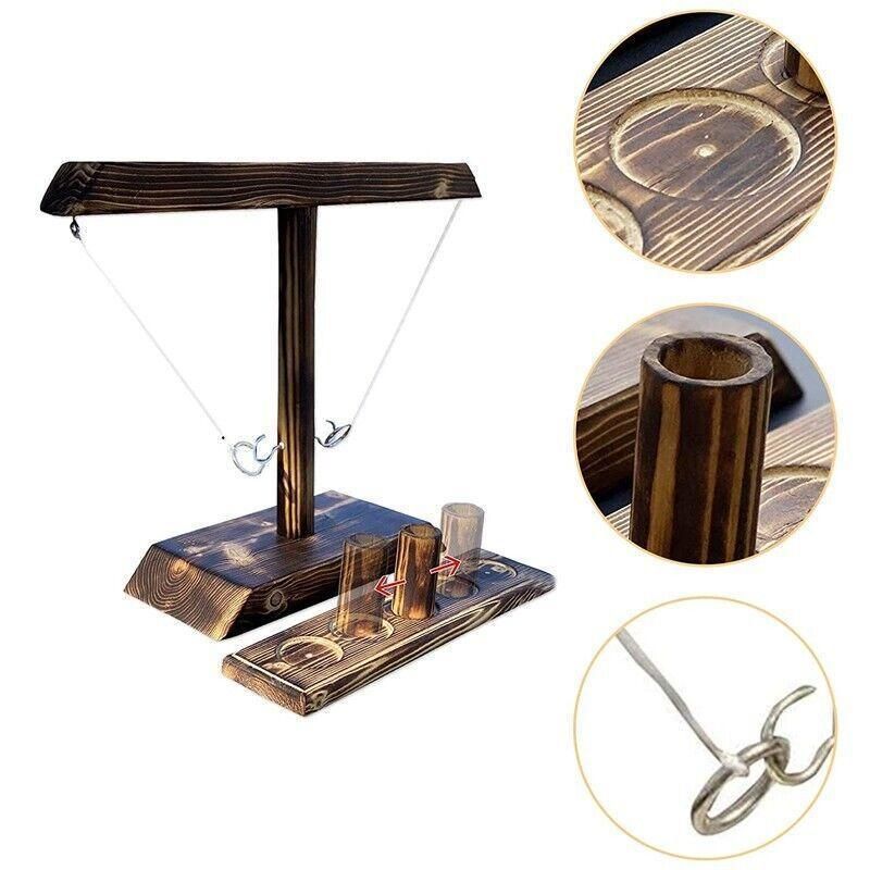 Wooden Hook And Ring Toss Game With Shot Ladder Table Toy Party Indoor/Outdoor