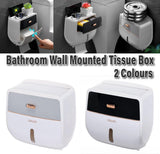 Wall-Mounted Toilet Tissue Paper Roll Holder Storage Box No punching Waterproof - Grey
