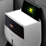 Wall-Mounted Toilet Tissue Paper Roll Holder Storage Box No punching Waterproof - Grey - Top-Down View