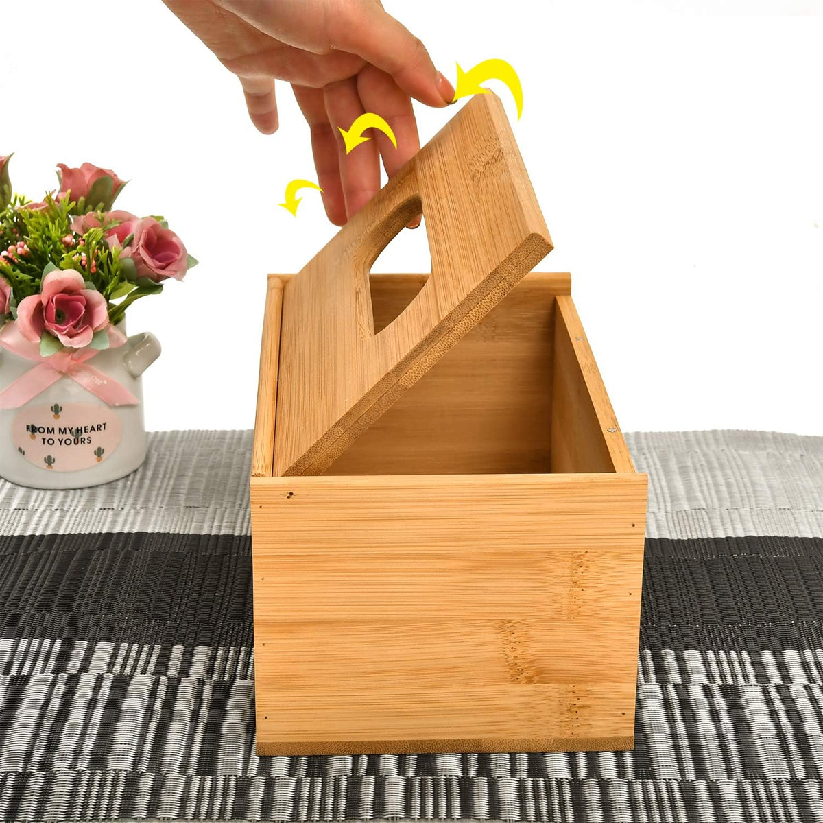 Bamboo Tissue Box Wooden Cover Dispenser Holder Storage Case for Home and Office