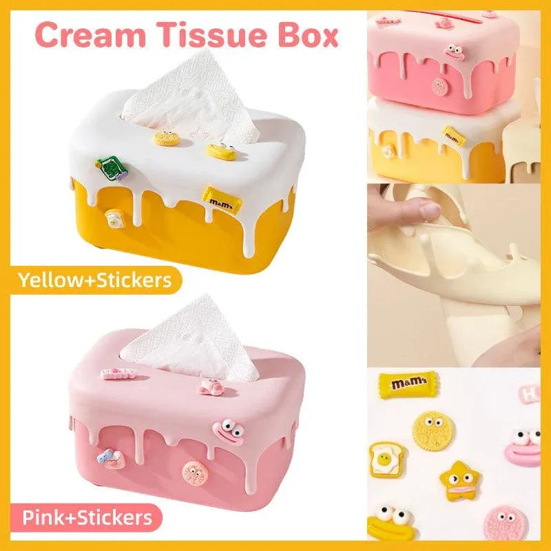 Cream Tissue Box Desktop Paper Holder Decorative Cardboard Napkin Storage Case - Pink