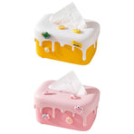 Cream Tissue Box Desktop Paper Holder Decorative Cardboard Napkin Storage Case - Pink