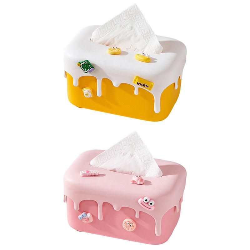Cream Tissue Box Desktop Paper Holder Decorative Cardboard Napkin Storage Case - Pink