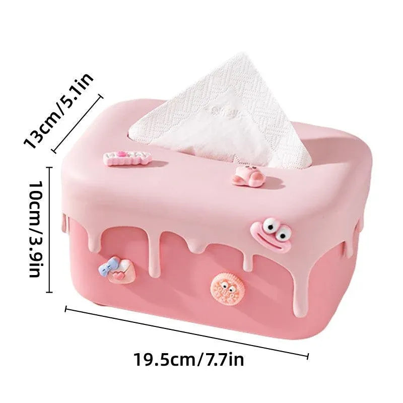 Cream Tissue Box Desktop Paper Holder Decorative Cardboard Napkin Storage Case - Pink