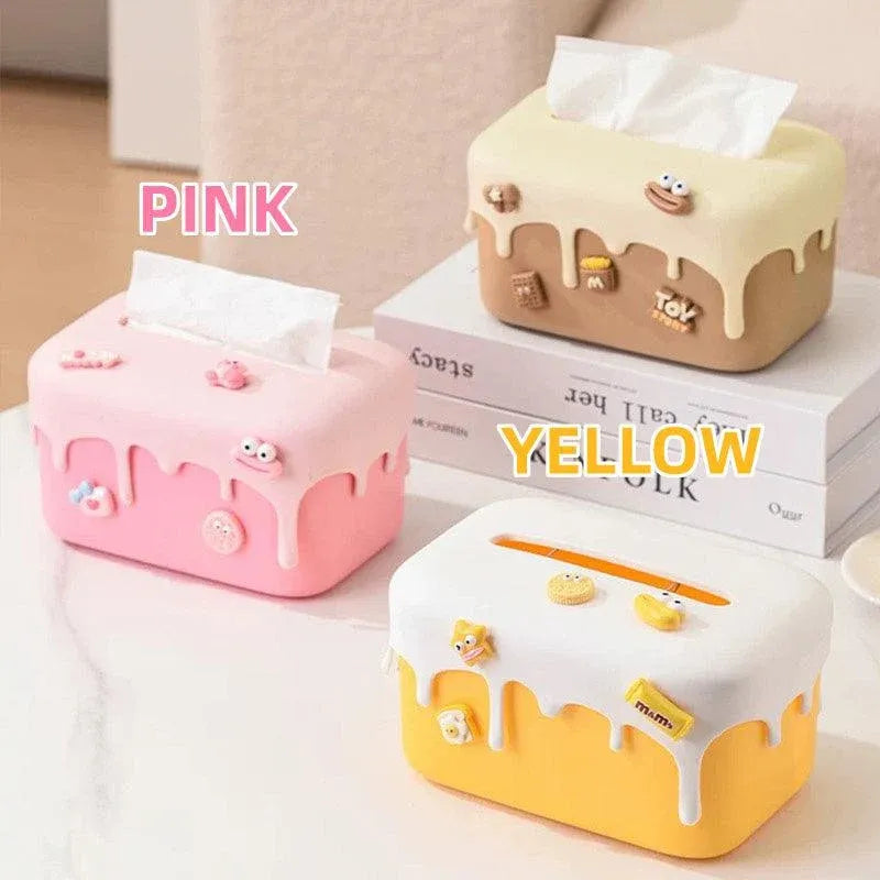 Cream Tissue Box Desktop Paper Holder Decorative Cardboard Napkin Storage Case - Pink