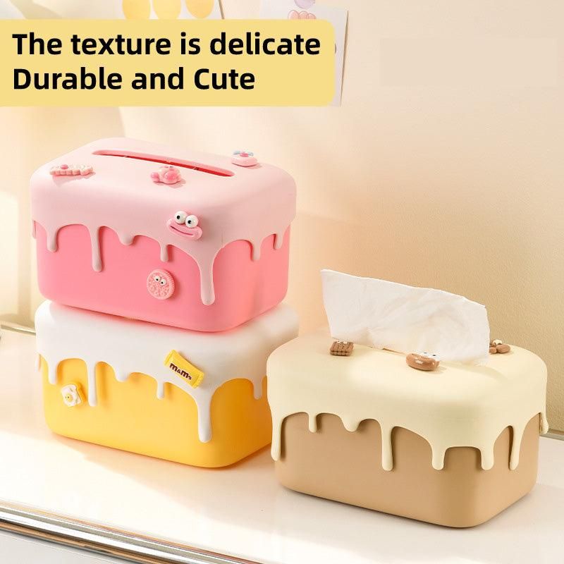 Cream Tissue Box Desktop Paper Holder Decorative Cardboard Napkin Storage Case - Pink